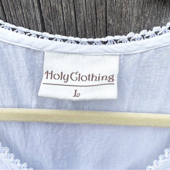 Holy Clothing White Cottagecore Prairie Maxi Dress Embroidered Cotton Large - Picture 5 of 9